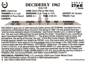 1991 Horse Star Kentucky Derby #88 Decidedly Back